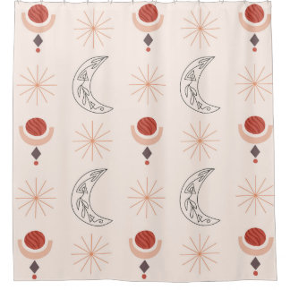 Boho Sun moon decoratieve lijnkunst abstracte vorm Douchegordijn