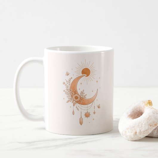 Boho Sun & Moon Floral Ceramic Mug Koffiemok (Met donut)