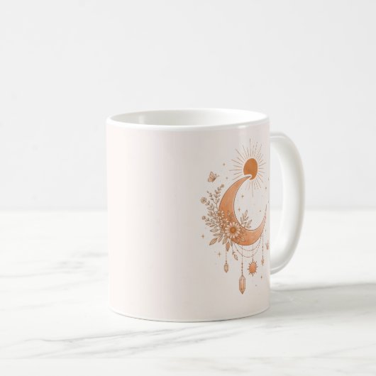 Boho Sun & Moon Floral Ceramic Mug Koffiemok (Voorkant rechts)