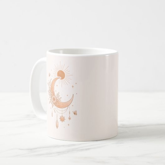 Boho Sun & Moon Floral Ceramic Mug Koffiemok (Voorkant links)