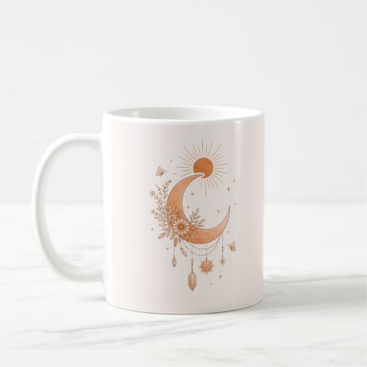 Boho Sun & Moon Floral Ceramic Mug Koffiemok (Links)