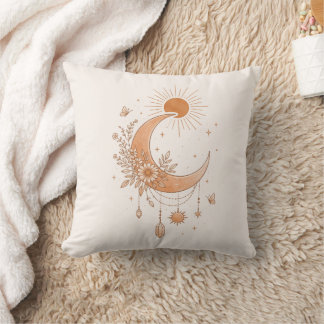 Boho Sun & Moon Floral Throw Pillow Kussen