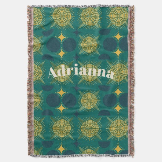 Boho Sun Moon Stars Baby Blauwgroen geel gepersona Deken (Voorkant Verticaal)