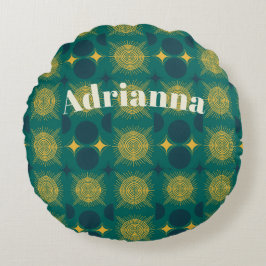 Boho Sun Moon Stars Baby Blauwgroen geel gepersona Rond Kussen