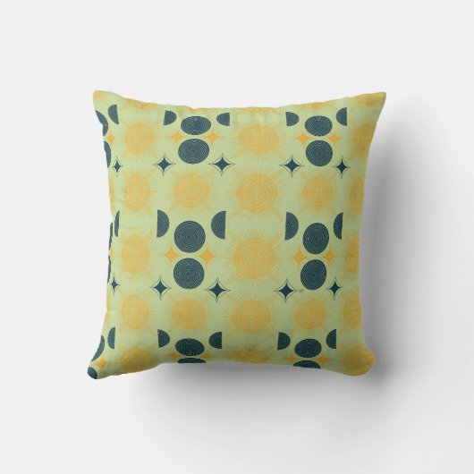 Boho Sun Moon Stars Mint Blauw Geel Gepersonalisee Kussen (Achterkant)