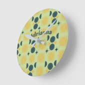 Boho Sun Moon Stars Mint Blauw Geel Gepersonalisee Ronde Klok (Hoek)