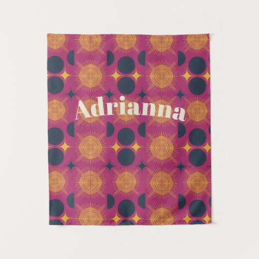 Boho Sun Moon Stars Roze Blauw Geel Wandkleed (Voorkant)