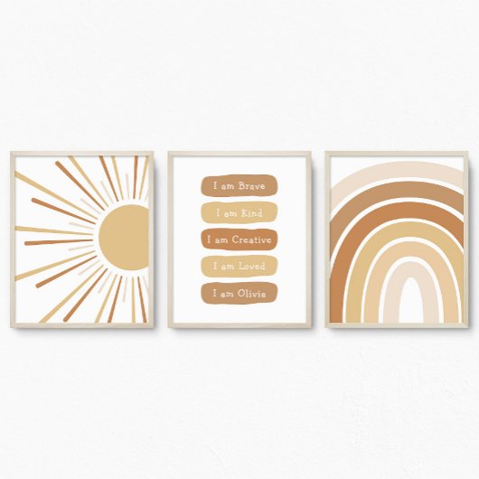 Boho Sun Rainbow Aangepaste naam Kinder Bevestigin Muurkunst Sets