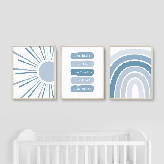 Boho Sun Rainbow Aangepaste naam Kinder Bevestigin Muurkunst Sets