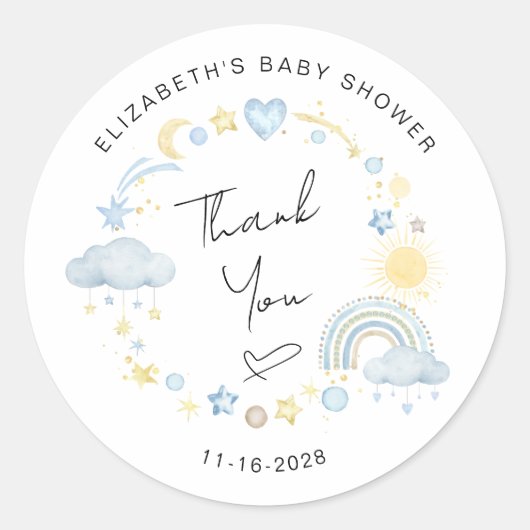 Boho Sun Rainbow Baby Jongensdouche Dank u Ronde Sticker (Voorkant)