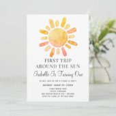 Boho Sun Rays First Birthday Party Invitation Kaart (Staand voorkant)