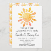 Boho Sun Rays First Birthday Party Invitation Kaart (Voorkant / Achterkant)