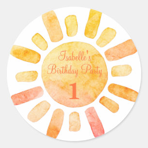 Boho Sun Rays First Birthday Party Ronde Sticker