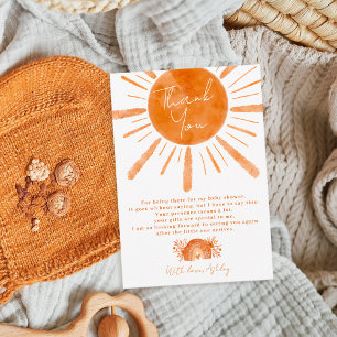 Boho sun regenboog oranje baby shower bedankkaart