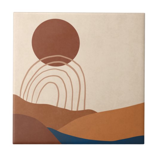 Boho Sun regenbooglandschap Rust Tan Blue Brown Tegeltje (Voorkant)