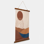 Boho Sun regenbooglandschap Terracotta Beige Blue Hangend Wandkleed (Gebogen)