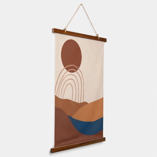 Boho Sun regenbooglandschap Terracotta Beige Blue Hangend Wandkleed (Gebogen)