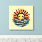 Boho Sun Smiley Canvas Muurkunst Print (Insitu (Houten vloer))