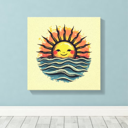 Boho Sun Smiley Canvas Muurkunst Print (Insitu (Houten vloer))
