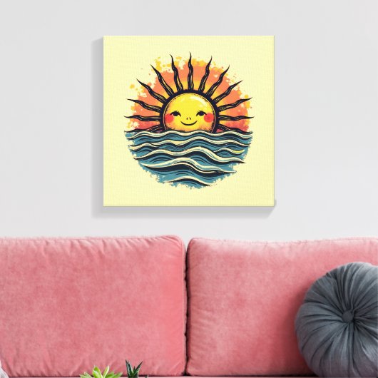 Boho Sun Smiley Canvas Muurkunst Print (Insitu (Woonkamer))