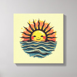 Boho Sun Smiley Canvas Muurkunst Print