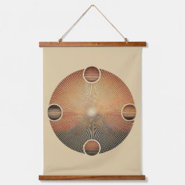 Boho Sun Wall Tapestry – Gouden Zonnestraal met Oo Hangend Wandkleed