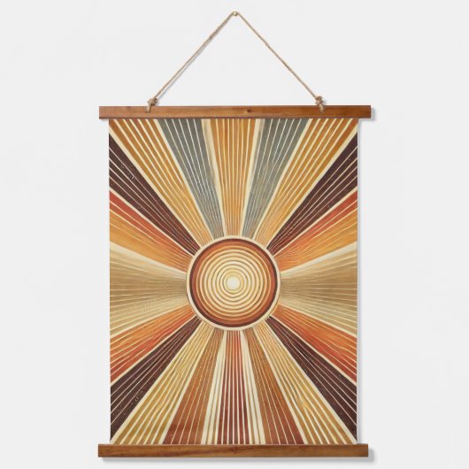 Boho Sun Wall Tapestry – Gouden Zonnestraal met Oo Hangend Wandkleed (Voorkant)