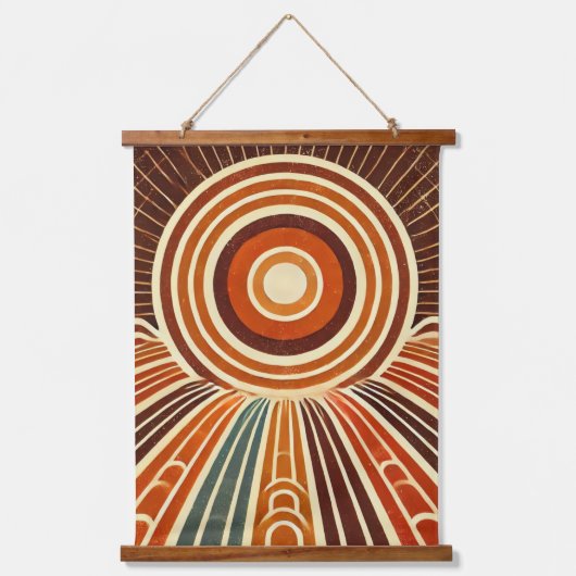 Boho Sun Wall Tapestry – Gouden Zonnestraal met Oo Hangend Wandkleed (Voorkant)