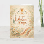 Boho Sun Wildflowers Happy Labor Day Kaart (Voorkant)
