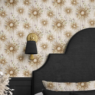 Boho Sunburst en Lavendel Beige Bloemen Behang