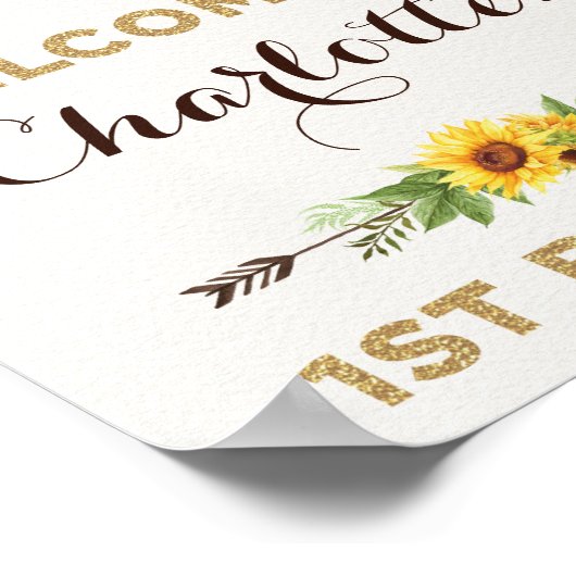 Boho Sunflower 1st Birthday Rustic Summer Welcome Poster (Hoek)