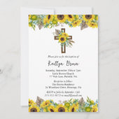 Boho Sunflower and Rustic Wooden Cross Baptism Kaart (Voorkant)