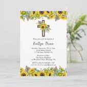 Boho Sunflower and Rustic Wooden Cross Baptism Kaart (Staand voorkant)