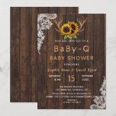 Boho Sunflower Antlers Baby-Q Baby shower Kaart (Voorkant / Achterkant)