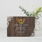 Boho Sunflower Antlers Hout Weddenschap Save The Date (Staand voorkant)