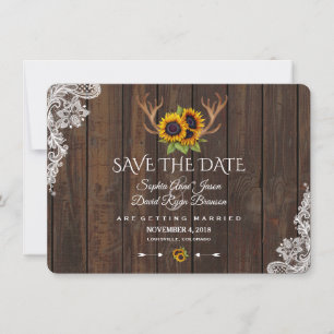 Boho Sunflower Antlers Hout Weddenschap Save The Date