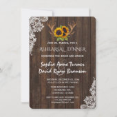 Boho Sunflower Antlers Wood Lace Rehearsal Dinner Kaart (Voorkant)