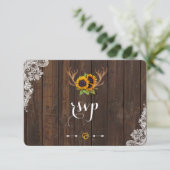 Boho Sunflower Antlers Wood Lace RSVP Invite (Staand voorkant)