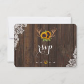 Boho Sunflower Antlers Wood Lace RSVP Invite (Voorkant)