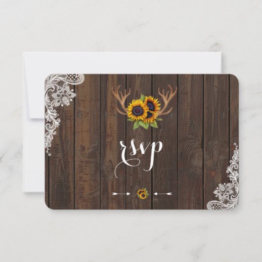 Boho Sunflower Antlers Wood Lace RSVP Invite (Voorkant)