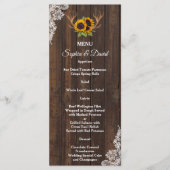 Boho Sunflower Antlers Wood Lace Weddenschap Menu (Voorkant)