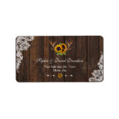 Boho Sunflower Antlers Wood Lace Wedding Program Etiket (Voorkant)