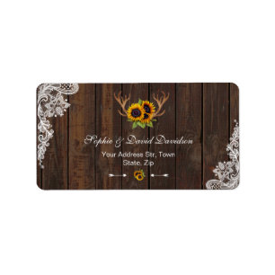 Boho Sunflower Antlers Wood Lace Wedding Program Etiket