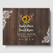 Boho Sunflower Antlers Wood Weddenschap Gastenboek (Voorkant)