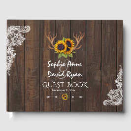 Boho Sunflower Antlers Wood Weddenschap Gastenboek