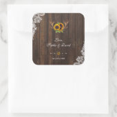 Boho Sunflower Antlers Wood Weddenschap Vierkante Sticker (Tas)