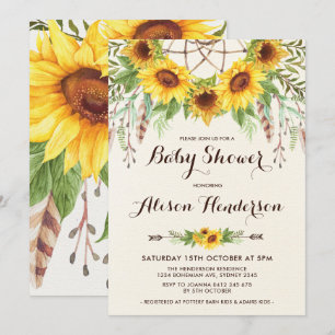 Boho Sunflower Baby shower Summer Drocatcher Kaart