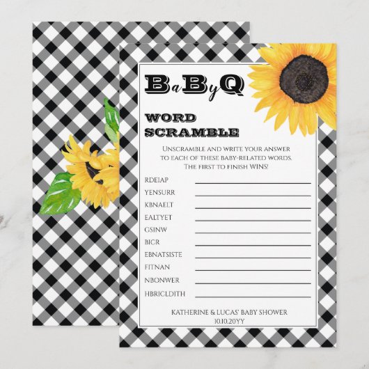 Boho Sunflower Baby shower Word Scramble Kaart (Voorkant / Achterkant)