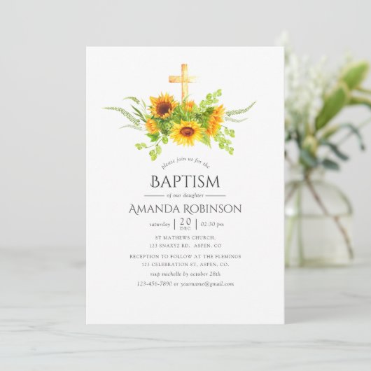 Boho Sunflower Baptism of Christening Kaart (Staand voorkant)
