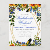 Boho Sunflower Blue Bachelorette Weekend Itinerary Uitnodiging Briefkaart (Voorkant)